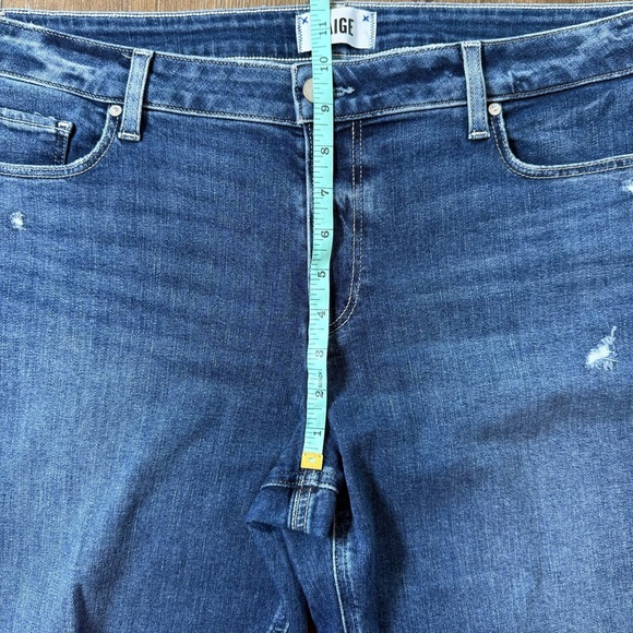 PAIGE Bridget Jeans Mid Rise Blue Torn ripped Knee - Picture 5 of 11